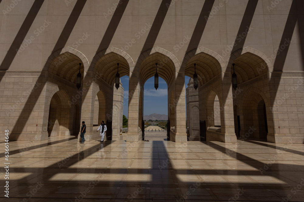 Nizwa, Oman - March 25 2023:Entrance and exit of Sultan Qaboos Mosque, Nizwa
