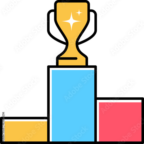 Winners podium with trophy icon. Symbol of competition.