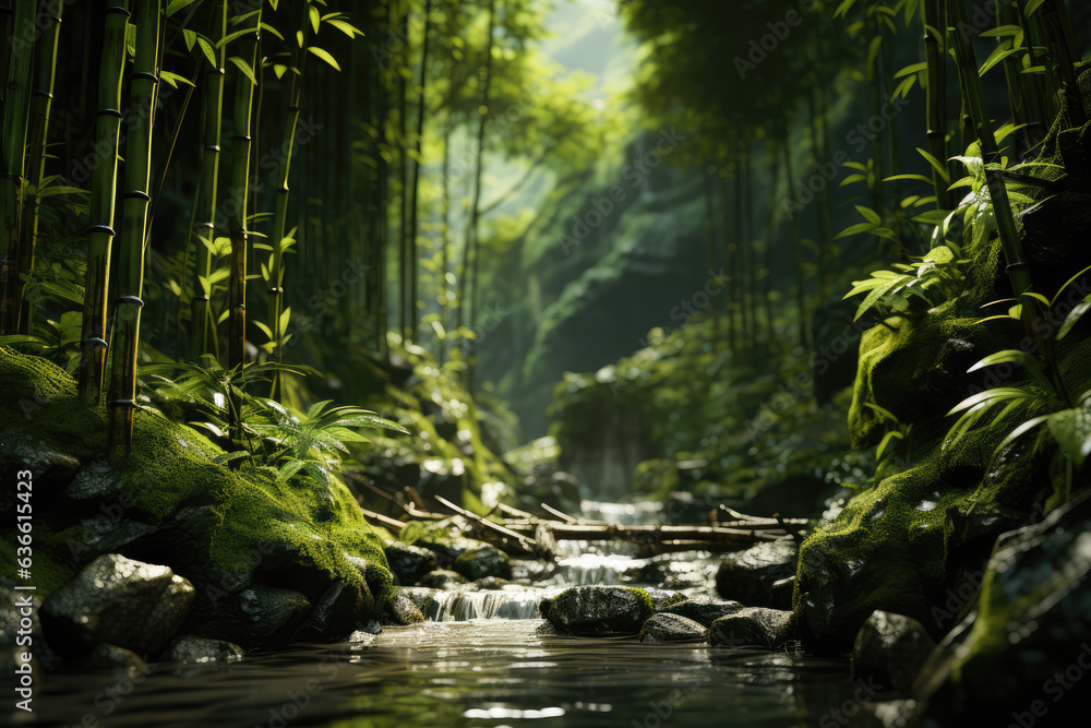 Obraz premium a bamboo forest, showcasing the tall, ai generated.