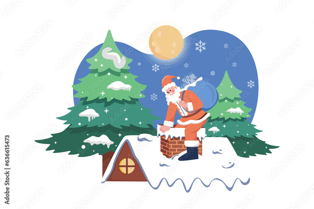Santa Entering In The Chimney Of The House Illustration concephe The Chimney Of white background Santa Entering In The Chimney Of The House Illustration concephe The Chimney Of white background