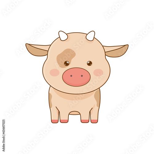 cute kawaii cow on white isolated background