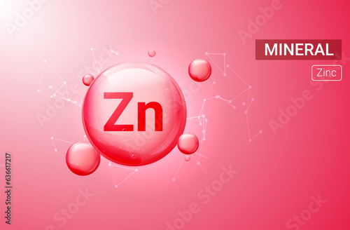 Zinc vitamin vector mineral capsule element illustration. Zn supplement chemical complex pill background.