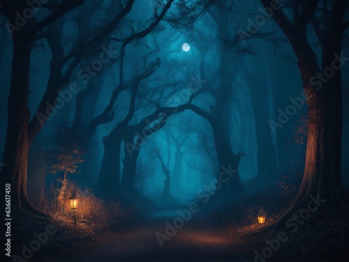Scary haunted forest at night.