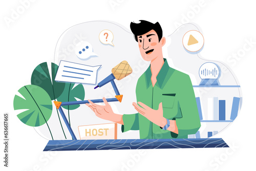 Man Hosting Podcast Illustration concept on white background