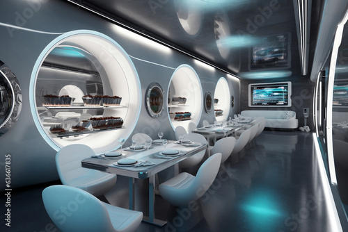 Luxury interior of futuristic restaurant