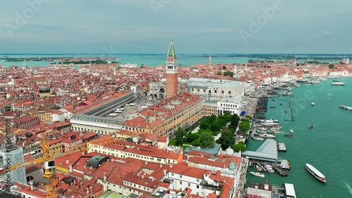 Aerial view of Piazza San Marco and basilica in Venice, Italy (ID: 636618008)