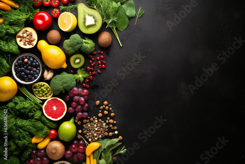Mixed healthy fruit on black.