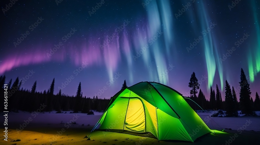 camping tent surrounded by nature. camping in the middle of the mountains with milky way. Life of adventure, walking and trekking. Sports and nature. Camping life. AI generative.