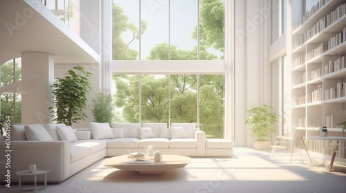 A living room filled with books  with sunlight coming in through the window.