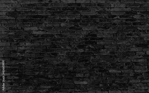 Murais de parede Gloomy background, black brick wall of dark stone texture