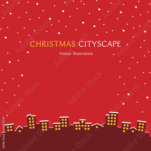 雪が降るクリスマスの夜の美しい街並みのベクターイラスト