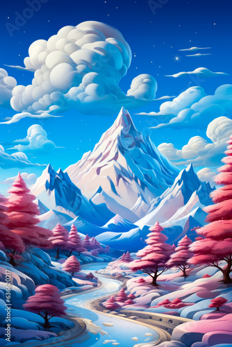 Image of snowy mountain landscape with trees and snow.