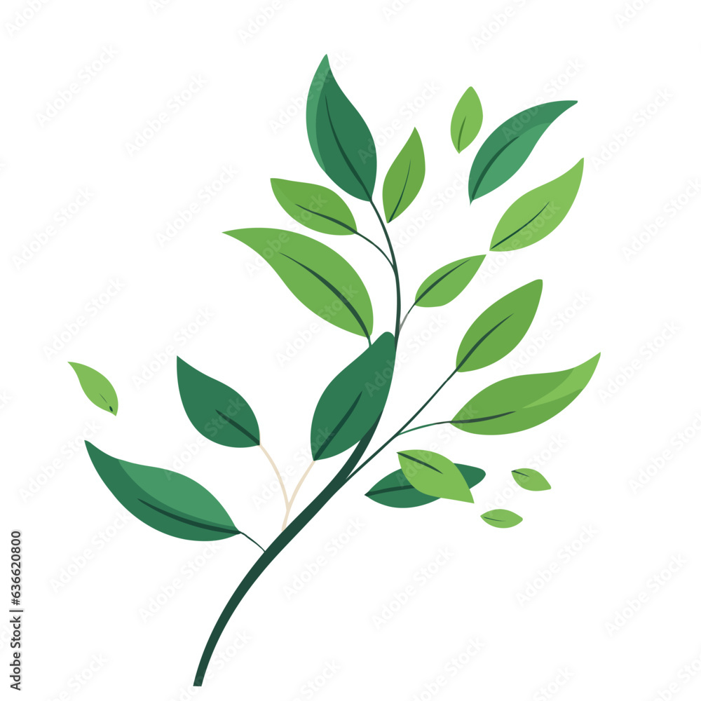 Branch with green leaves. Image of branch. Ecology concept.