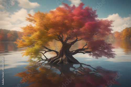 beautiful tree in the center of the lake