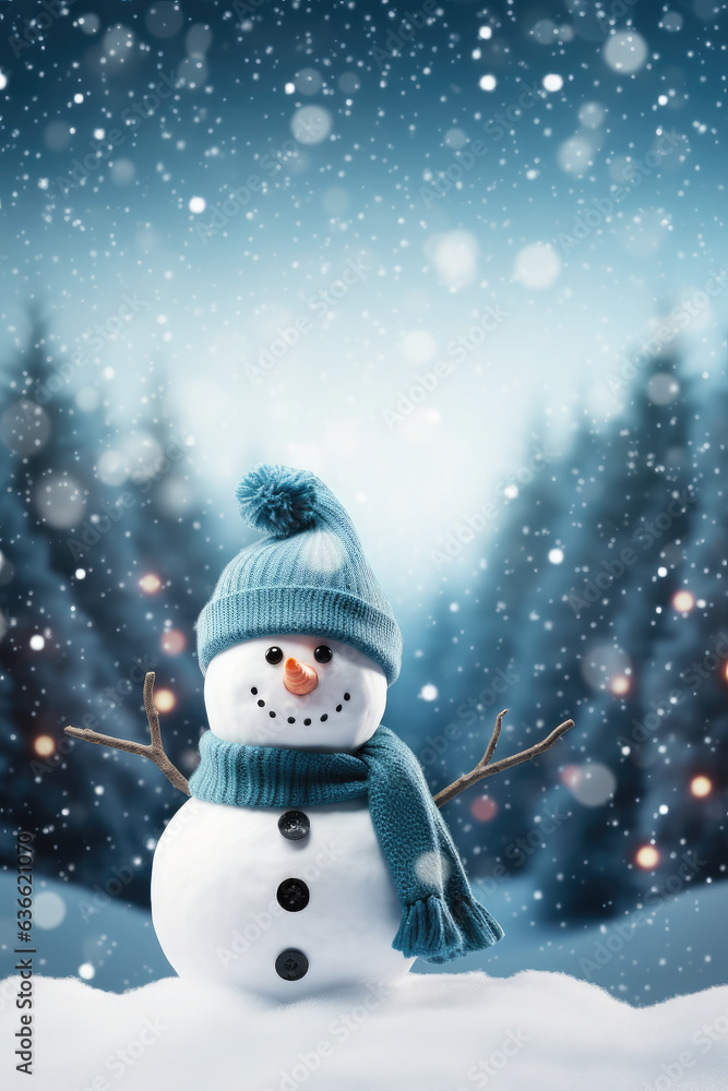Merry Christmas Snowman in Wintry Landscape