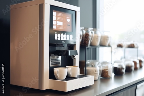 Stampa su tela Coffee cup in vending coffee machine, illustration