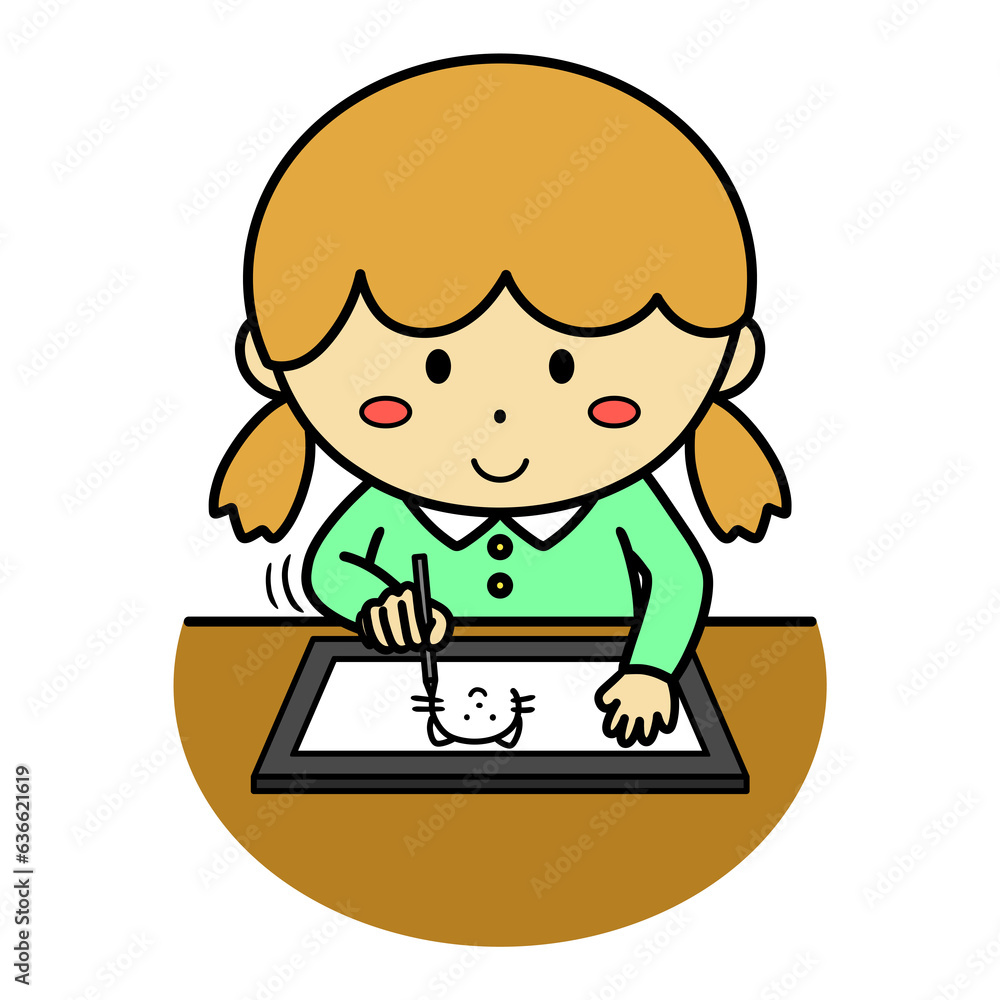 液晶タブレットで絵を描く女の子 イラスト 液晶タブレットで絵を描く女の子 イラスト