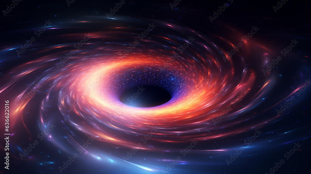 Black hole with a glowing constellation of various colors revolves around a black hole in the universe Black hole with a glowing constellation of various colors revolves around a black hole in the universe