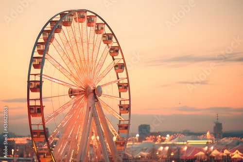 A Ferris wheel against the backdrop of a picturesque