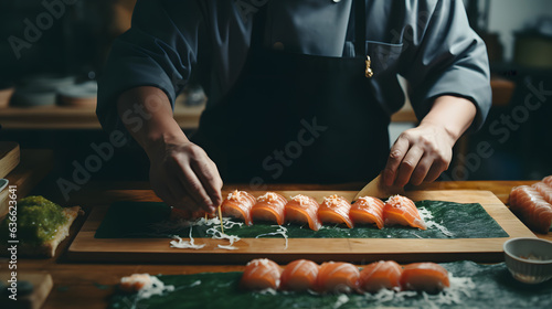 Fototapeta Naklejka Na Ścianę i Meble -  Sushi Craftsmanship: The Artful Process of Sushi Creation