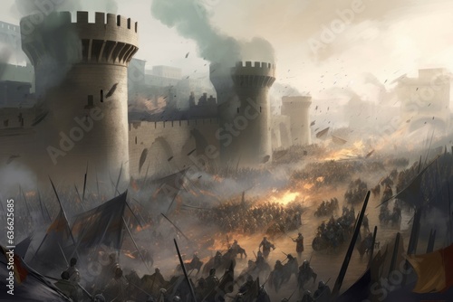 Print op canvas Medieval war castle europe. Generate Ai