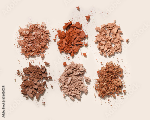 Fotografiet Natural color eye shadow makeup palette, crushed face powder swatches