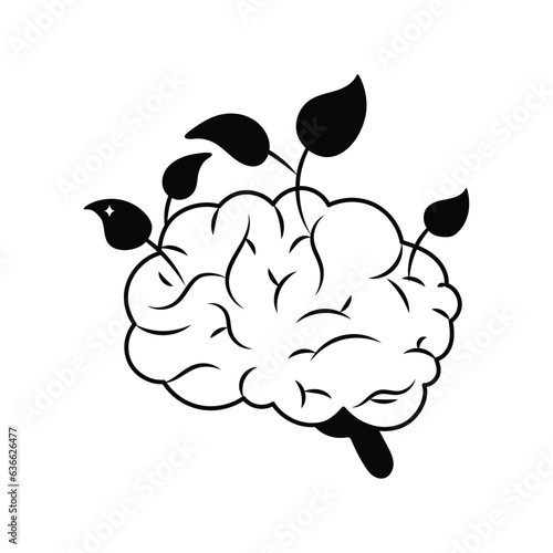 Healthy Brain doodle vector outline Sticker. EPS 10 file