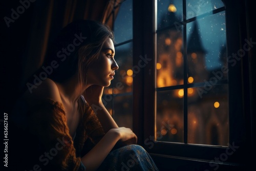 Fotografie Girl castle window. Generate Ai