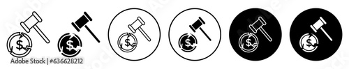 Bankruptcy vector icon set in black filled and outlined style. 