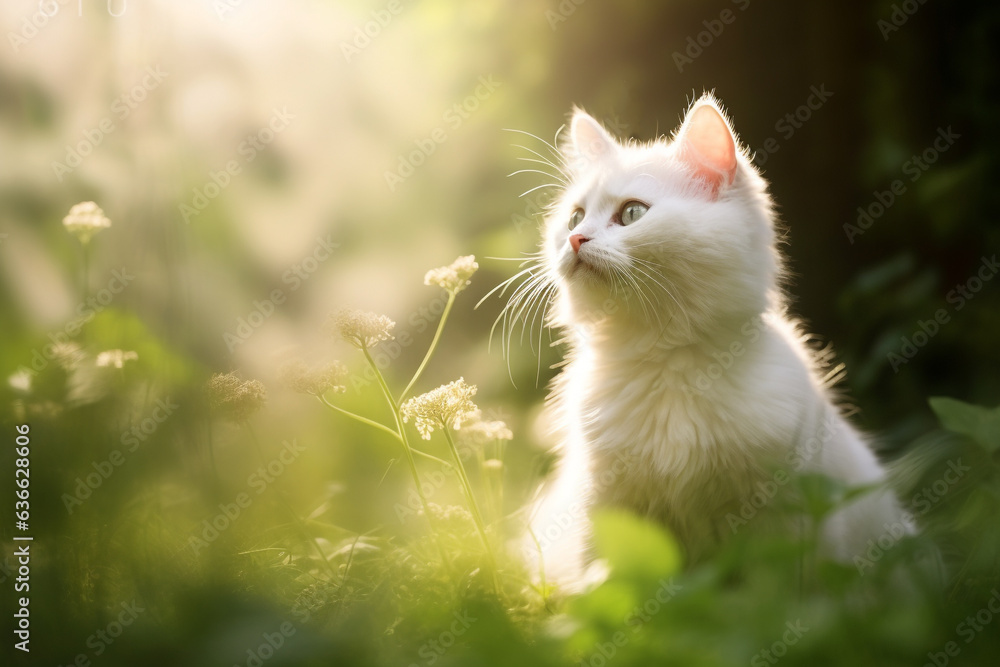 Cute cat on blur background.