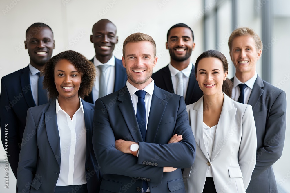A group of multi-ethnic experts, symbolizing diversity and inclusion, pose with confidence professionals in various fields. generative AI A group of multi-ethnic experts, symbolizing diversity and inclusion, pose with confidence professionals in various fields. generative AI