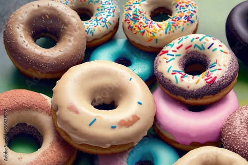Colorful glazed donuts background. top view. flat lay.