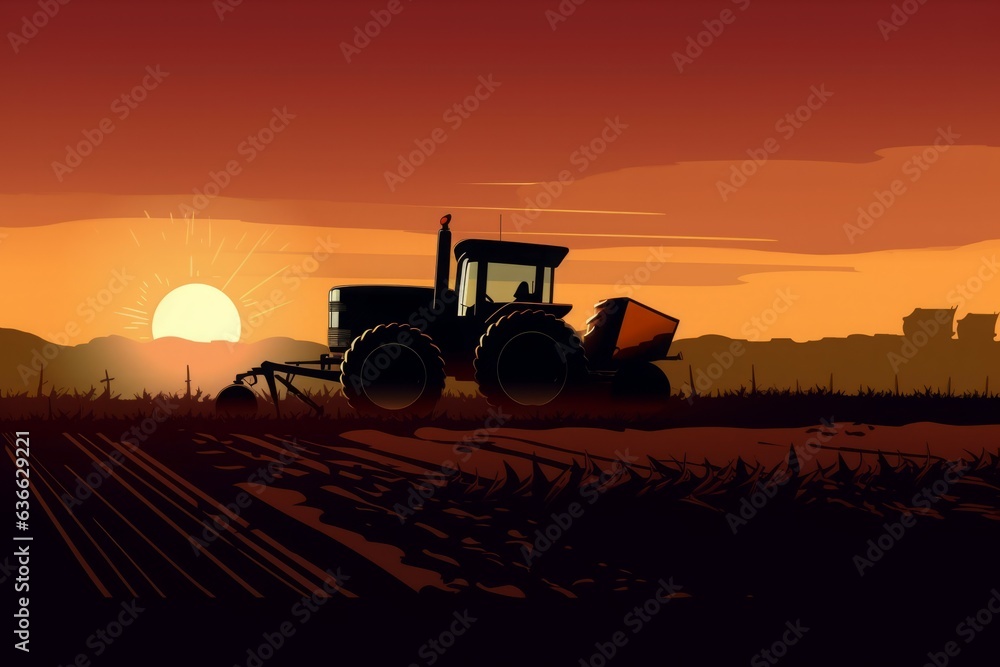 Tractor sunset. Generate Ai Tractor sunset. Generate Ai