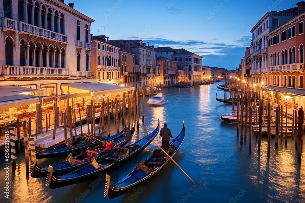 Fototapeta premium Famous grand canale from Rialto Bridge at blue hour, Venice, Italy