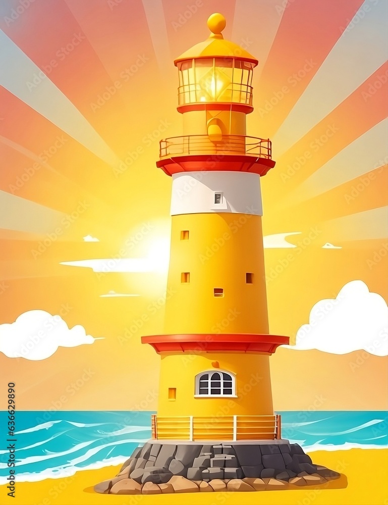 Lighthouse at sunset vector design