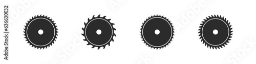 Saw round blade icon. Black blade wood work symbol set.