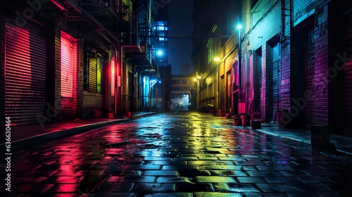 Neon-lit alleyway made with Ai generative technology, Property is fictional