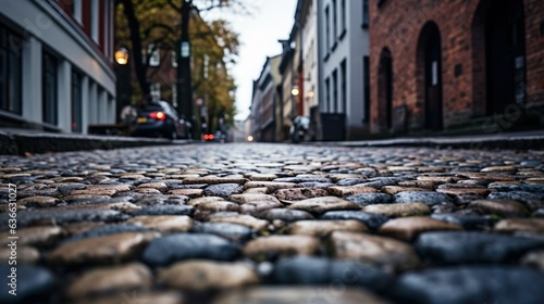Cobblestone street made with Ai generative technology  Property is fictional