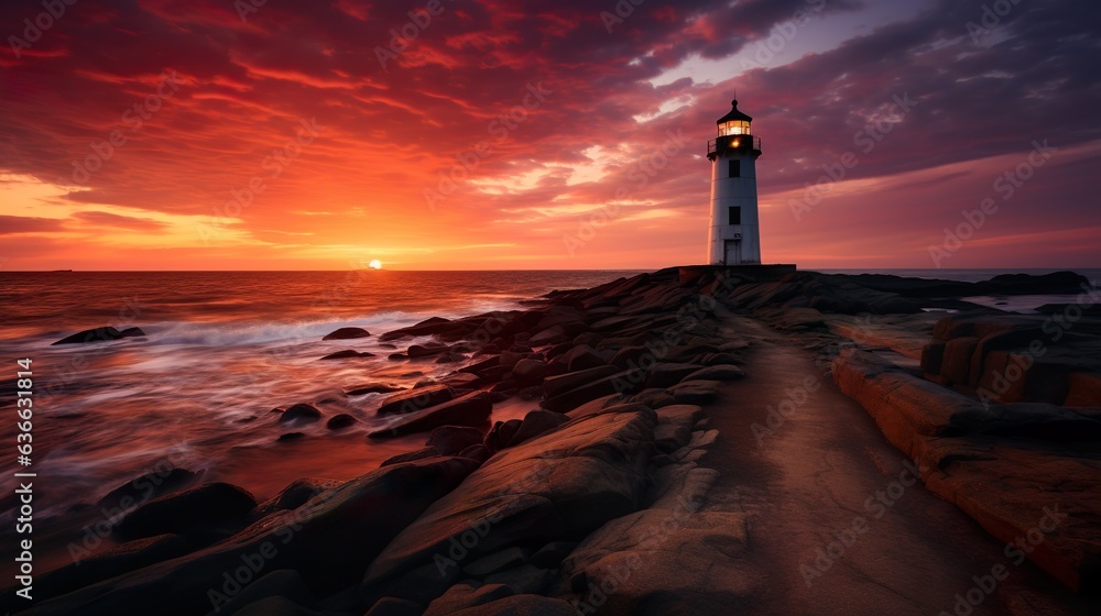 Lighthouse at sunset made with Ai generative technology