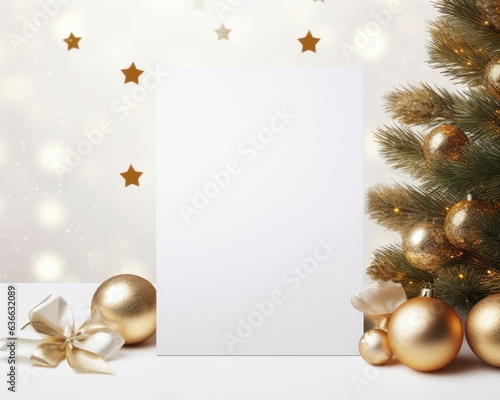 blank white card mockup with a christmas style background (Generative AI)