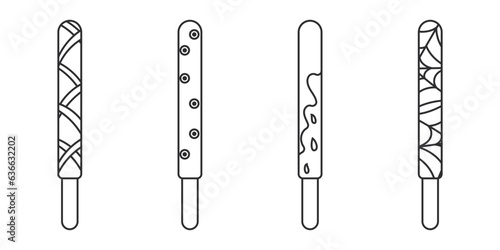 chocolate sticks halloween set elements line vector