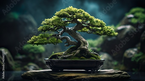 Bonsai tree in pot made with Ai generative technology