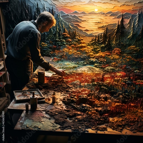 An artist painting beautifully detailed landscapes that defy belief, AI art