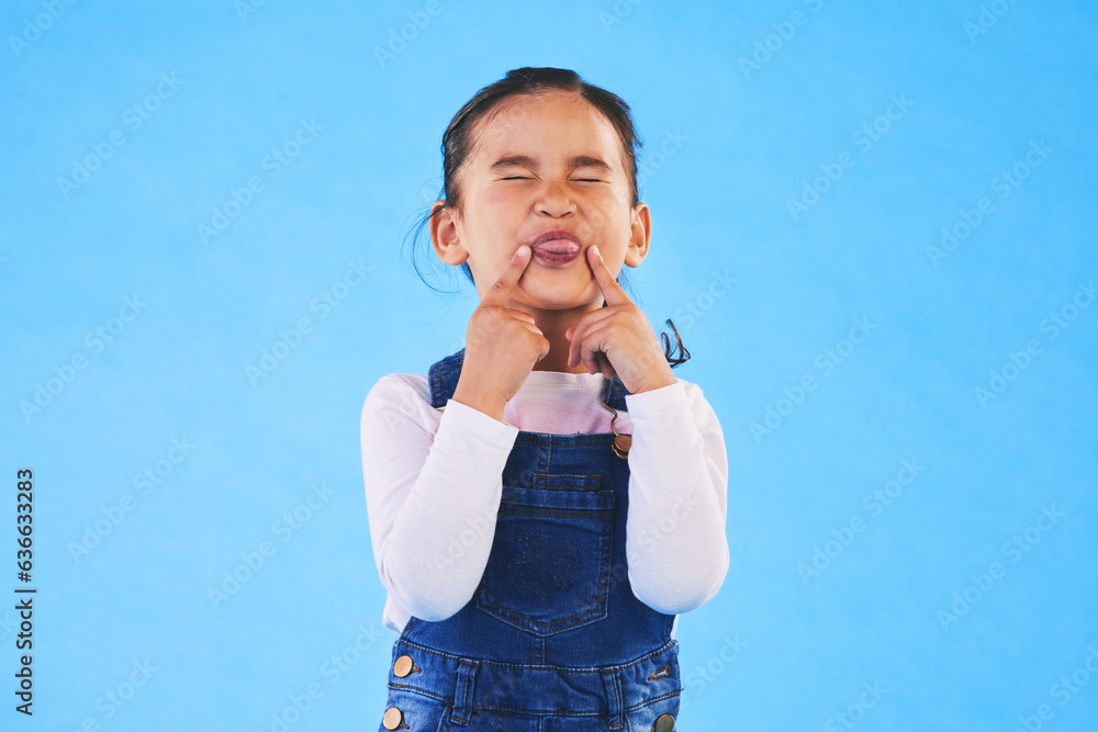 Child, funny, face and girl with silly, goofy or facial expression on ...