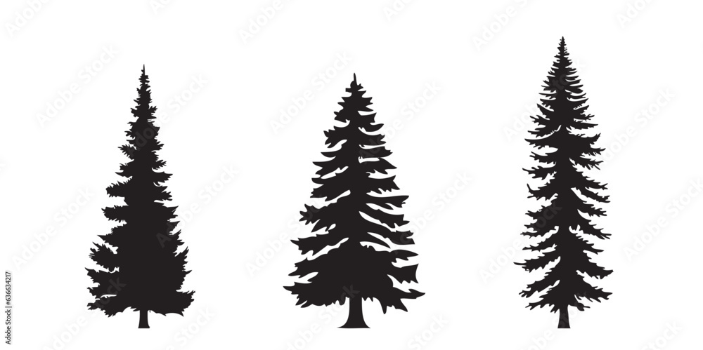 set of fir tree silhouette isolated vector illustration