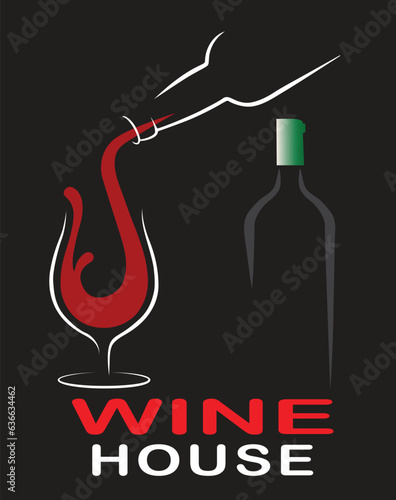Winehouse bottle and glass logo design template vector inspiration on black background