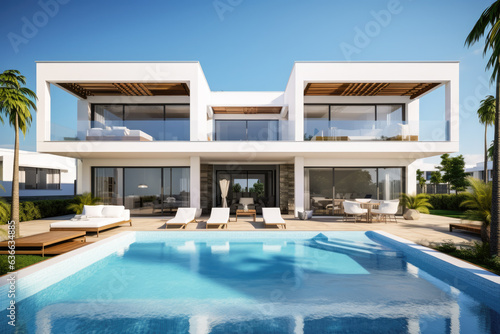 Newly built villa in modern style. Generative AI. © JuanM