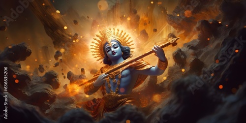 Lord Krishna Playing Flute, janmashtami, Illustration, Generative A.I  photo