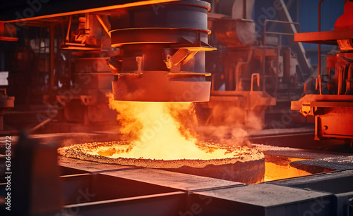 Molten metal in steel production process. Metallurgy industry background illustration.