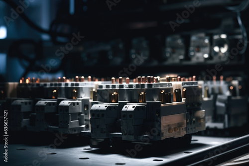Captivating Close-up: Exquisite Precision of Industrial Contactors Amidst an Enigmatic Darkness photo